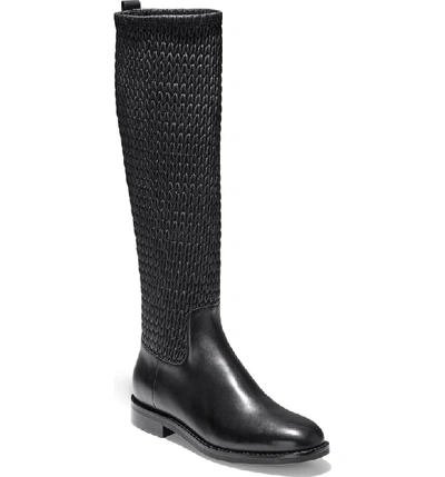Cole Haan Lexi Grand Stretch Leather Riding Boots In Black