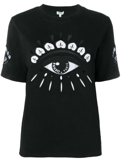 Kenzo Eye Logo Cotton Crewneck T-shirt In Nero