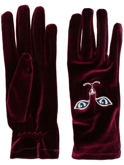 Vivetta Cat Embroidered Gloves In Red