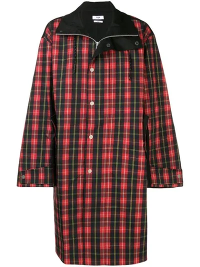 Cmmn Swdn Button Check Coat In Red