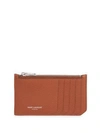 Saint Laurent Fragments Leather Zip Card Case In Red Brown