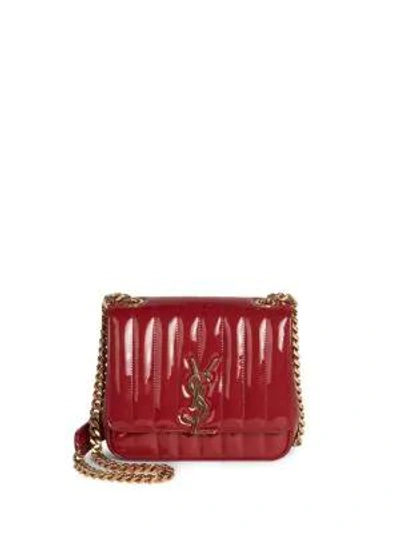 Saint Laurent Women's Vicky Matelassé Patent Leather Shoulder Bag In Rouge