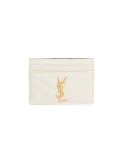 Saint Laurent Women's Monogram Matelassé Leather Card Case In White