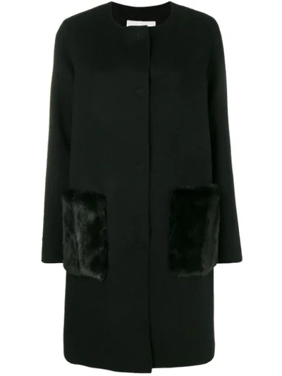 Manzoni 24 Single-breasted Fur Detailed Coat In Black