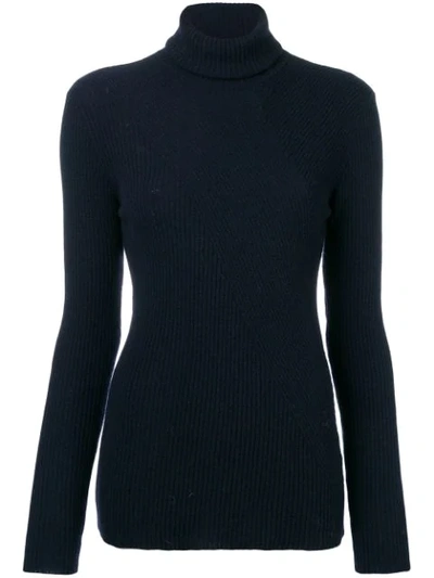 Roberto Collina Ribbed Turtle Neck Sweater In Blue
