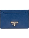 Prada Logo Cardholder Wallet In Blue