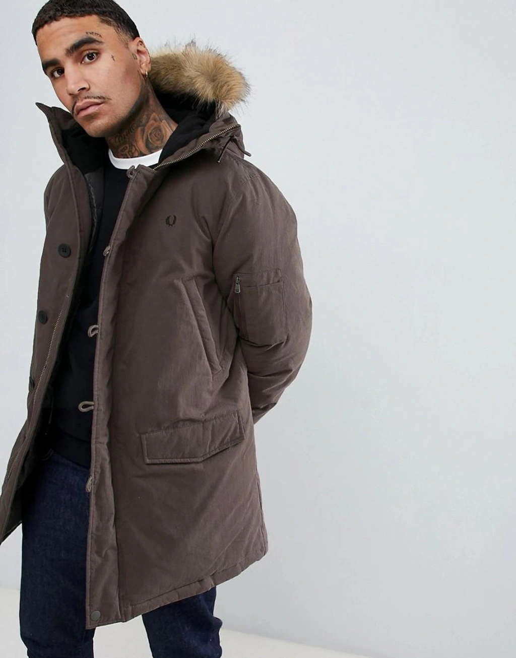 Fred Perry Padded Down Snorkel Parka Jacket With Faux Fur Trim