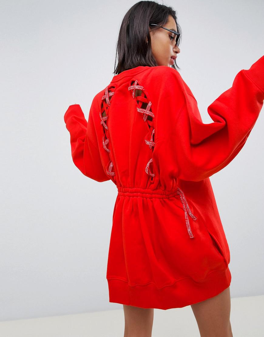 X Gigi Hadid Sweat Dress With Stitch Up Back Detailing Red