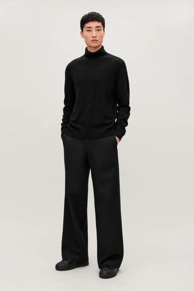 Cos Melange Turtleneck Sweater In Black