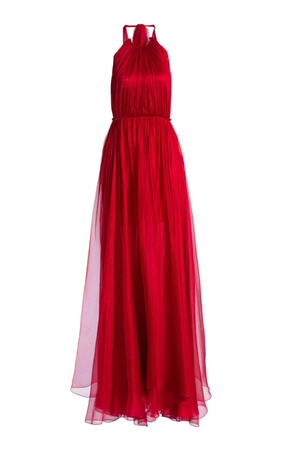 Maria Lucia Hohan Eslem Halter Silk Organza Maxi Dress In Red | ModeSens