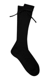 Prada Bow-detailed Rib-knit Knee Socks In Black