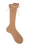 Prada Bow-detailed Rib-knit Knee Socks In Brown