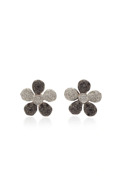 Colette Jewelry Women's Small Flower 18k White And Black Gold Stud Earrings
