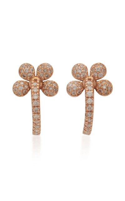 Colette Jewelry Mini Petite Flower 18k Rose Gold And Diamond Hoop Earrings In Pink