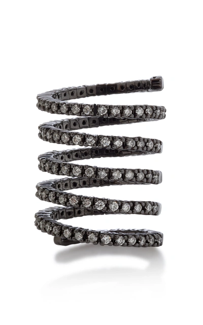 Lynn Ban Jewelry Women's Vortex Rhodium-plated Silver And Diamond Ring In Black