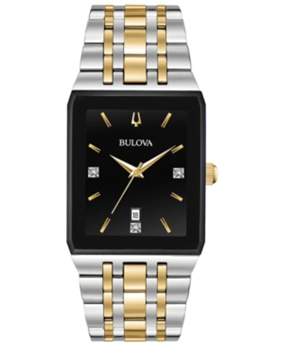 Bulova Men's Diamond-accent Two-tone Stainless Steel Bracelet Watch 30.5x45mm, Created For Macy's In White
