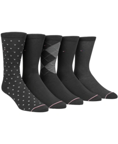 Tommy Hilfiger Men's 5-pk. Assorted Printed Crew Socks In Black