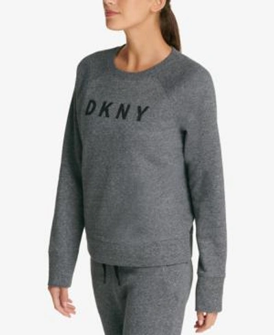 Dkny Sport Sparkle Logo Fleece Sweatshirt In Black Heather/black Sparkle