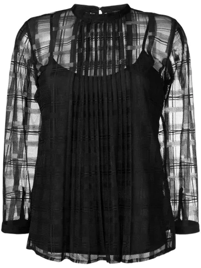 Just Cavalli Checked Pattern Sheer Top In Black