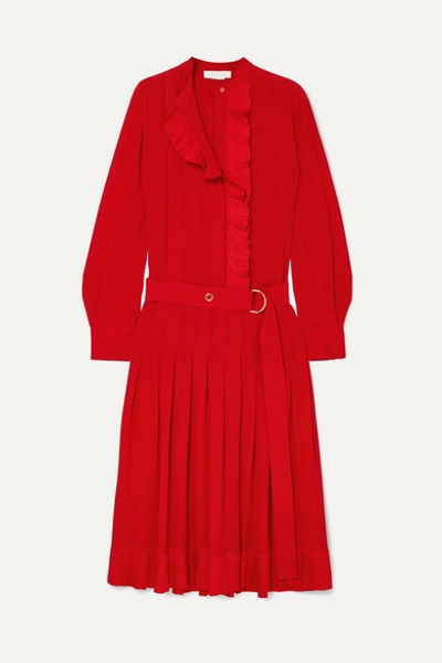 Chloé Ruffled Silk Crepe De Chine Midi Dress In Red
