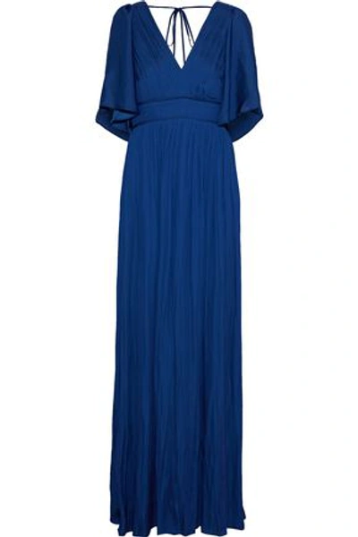 Halston Heritage Cape-effect Pleated Crepe De Chine Gown In Navy