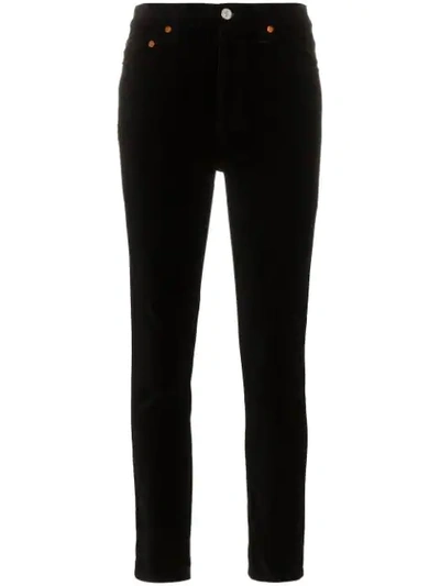 Re/done Originals Velvet High Waist Ankle Crop Jeans In Black