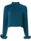 Tibi Pleated Cropped Top In Blue