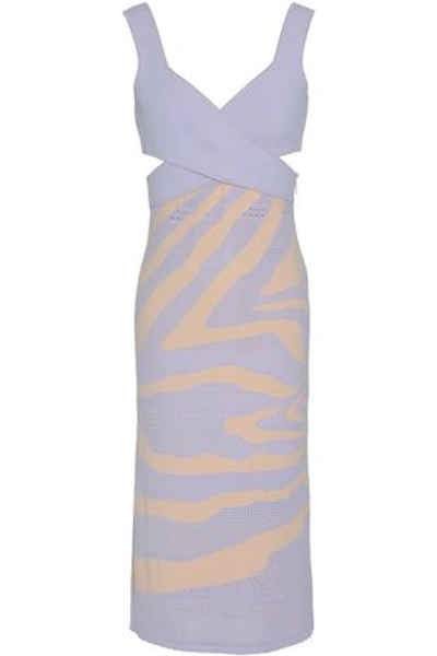 Roberto Cavalli Woman Wrap-effect Pointelle And Stretch-knit Dress Lavender