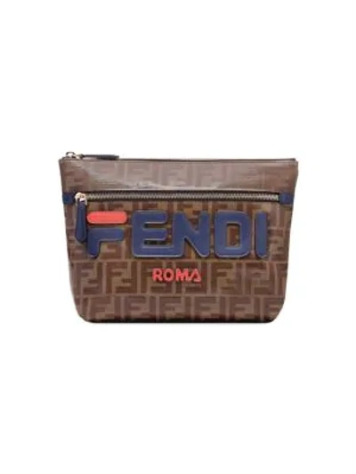 Fendi Mania Large Pyramid Coated Canvas Pouch In Brown