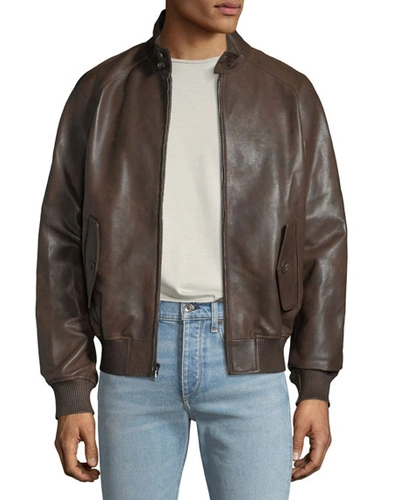 Michael Kors Men's Barracuda Leather Zip-front Jacket In Brown