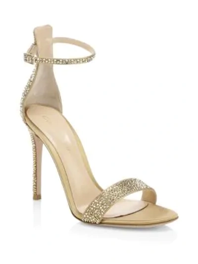 Gianvito Rossi Silk Crystal Ankle-strap Sandals In Gold