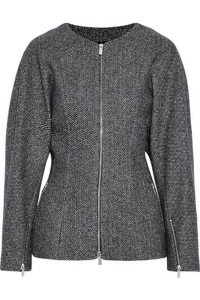 Michael Kors Collection Woman Herringbone Wool-blend Jacket Dark Gray