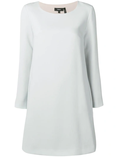 Theory Long Sleeve Paneled Shift Dress In Silver Ice
