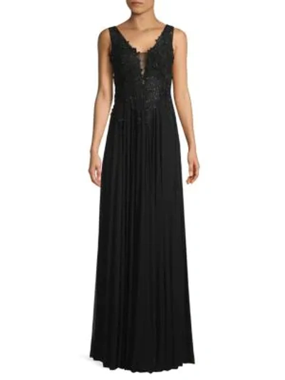 Basix Black Label Embroidered-bodice Column Gown In Black