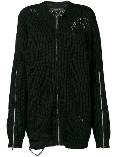 Federica Tosi Intarsia Zipped Cardigan - Black In Neutrals