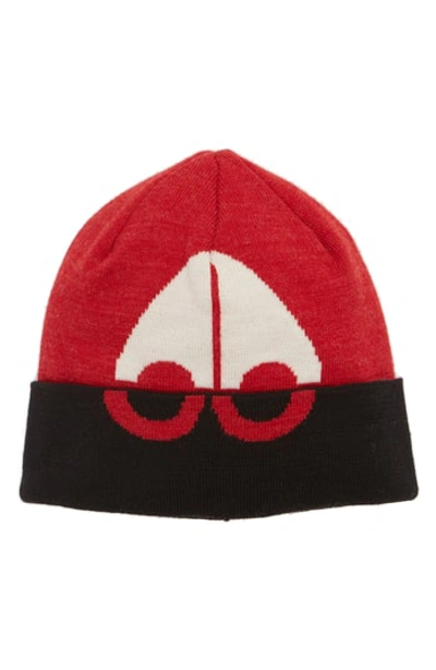 Moose Knuckles Logo Beanie - Black In Black/ White/ Red