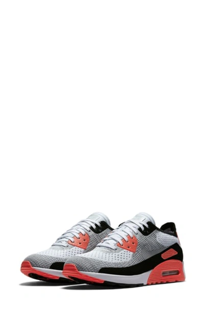 Nike Air Max 90 Flyknit Ultra 2.0 Sneaker In White/ Grey/ Crimson/ Black