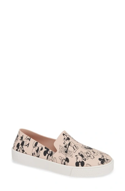 Melissa Ground Mickey Mouse Slip-on Sneaker In Pink/ White Fabric