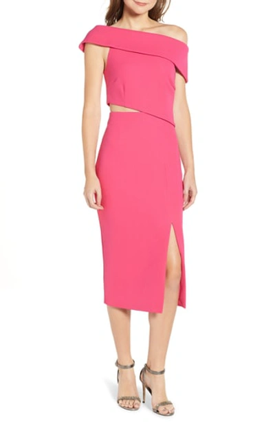 Elliatt Serpentine One-shoulder Cutout Midi Dress In Hot Pink