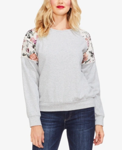 Vince Camuto Drop-shoulder Floral Sweater In Grey Heather