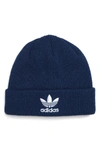 Adidas Originals Trefoil Beanie - Blue In Mystery Blue/ White