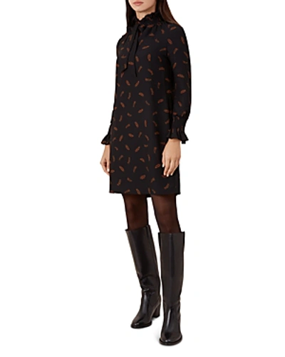 Hobbs London Luna Feather Print Shift Dress In Black Copper ModeSens