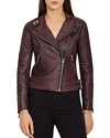 Reiss Tay Leather Biker Jacket In Ox Blood