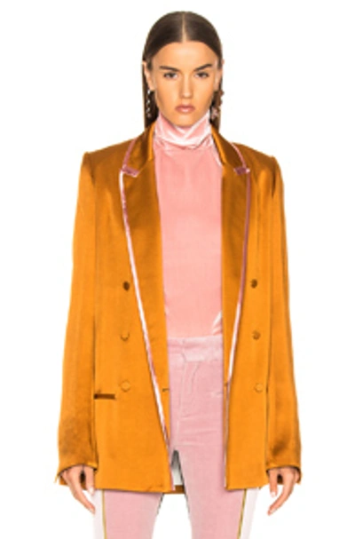 Haider Ackermann Contrast Trim Double Breasted Soft Blazer In Metallic,yellow,pink In Copper & Rose