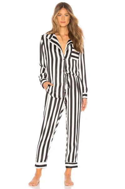 Plush Silky Striped Pj Set In Black & White