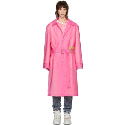 Martine Rose Patch Embellished Belted Rain Coat In Pink