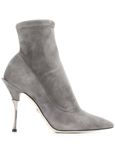 Dolce & Gabbana Stretch Suede Ankle Boots - Grey In Gray