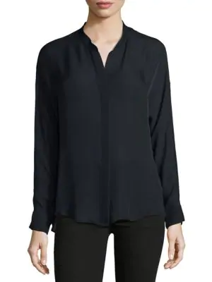 Vince Long-sleeve Silk Blouse In Coastal Blue | ModeSens