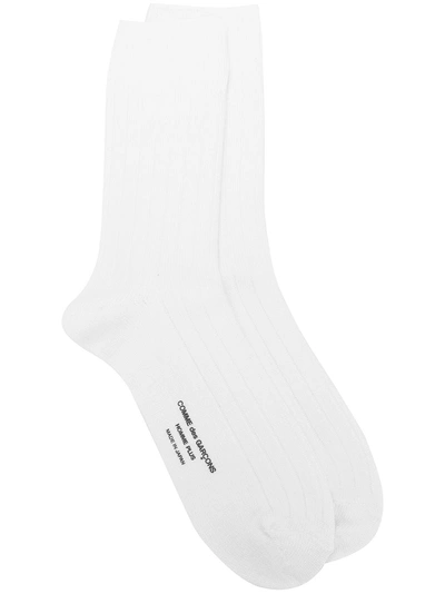 Comme Des Garçons Homme Deux Logo Socks In White