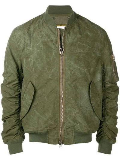 Readymade Ruched Sleeve Bomber Jacket In Green